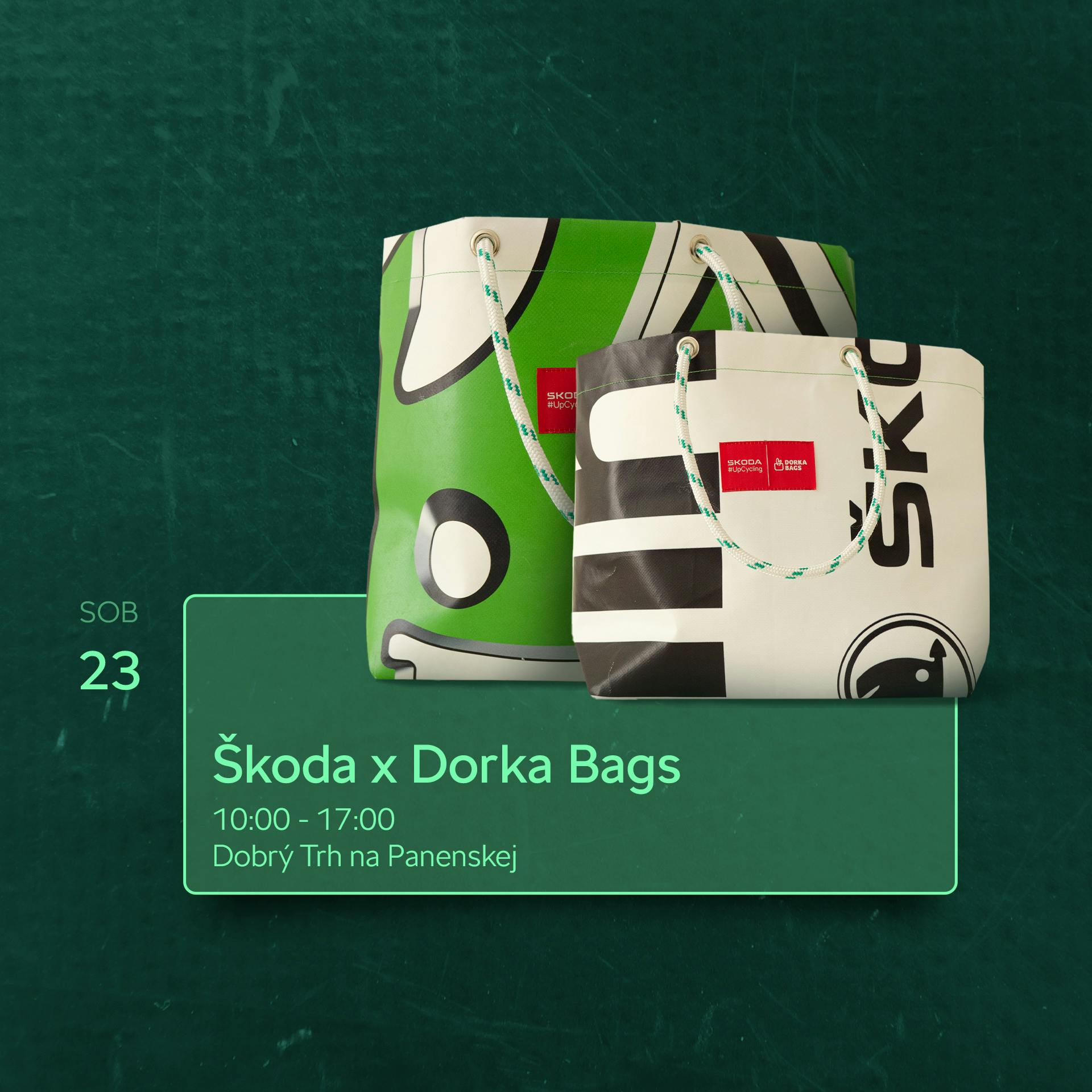 Upcyklované výrobky Dorka bags z reklamných nosičov Škoda nebudú chýbať na Dobrom trhu